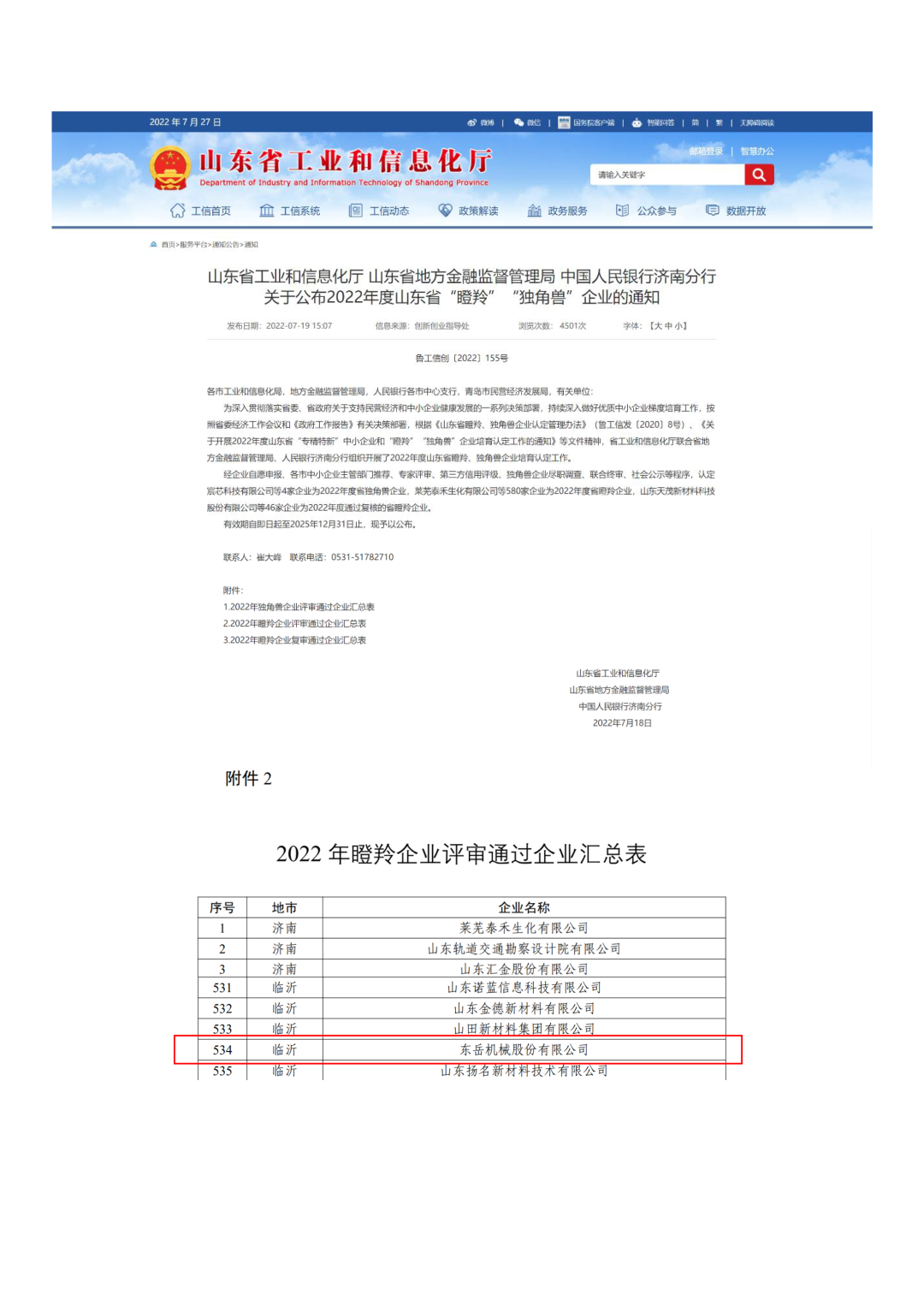 東岳機械榮獲山東省2022年“瞪羚”企業(yè)稱號